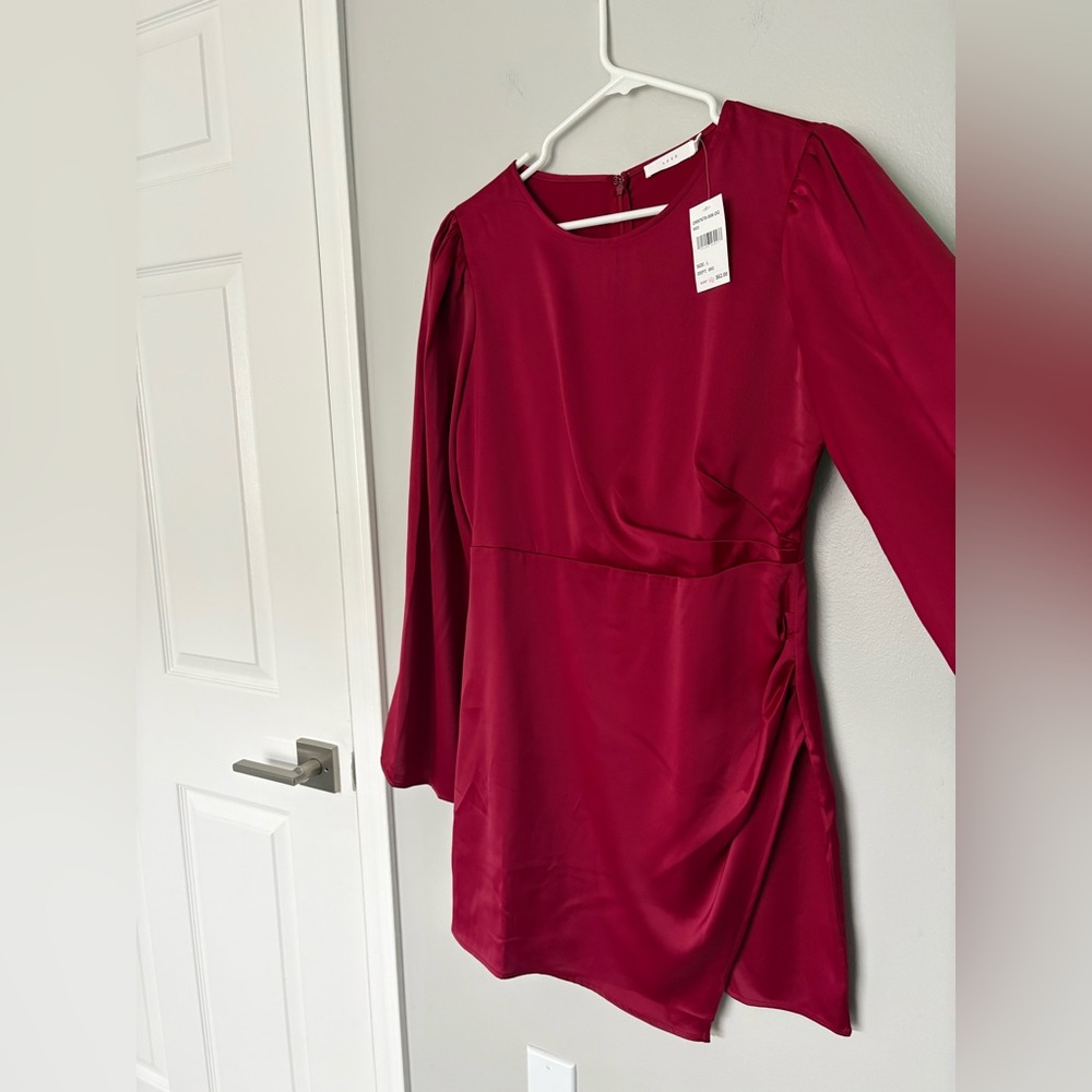 Dry Goods Burgundy Red Long Sleeve Satin Mini Dress - Picture 3 of 6